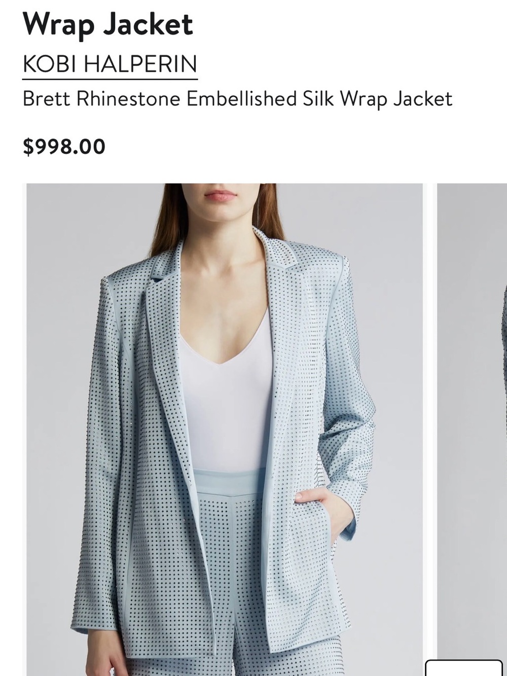 Kobe Halperin Blue Brett Rhinestone Embellished Silk Wrap Jacket - Small - $998